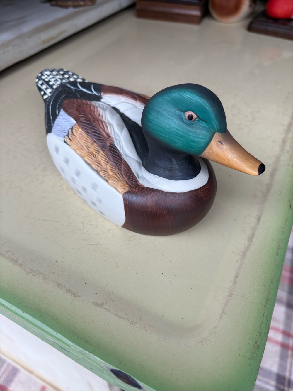 Vintage Hand-Painted Mallard Duck Decoy Figurine - Green Head-ceramic